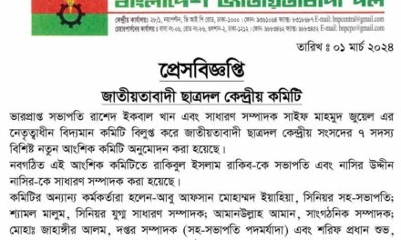 ছাত্রদলের নতুন সভাপতি রাকিবুল ইসলাম রাকিব, সাধারণ সম্পাদক নাসির উদ্দিন নাসির।